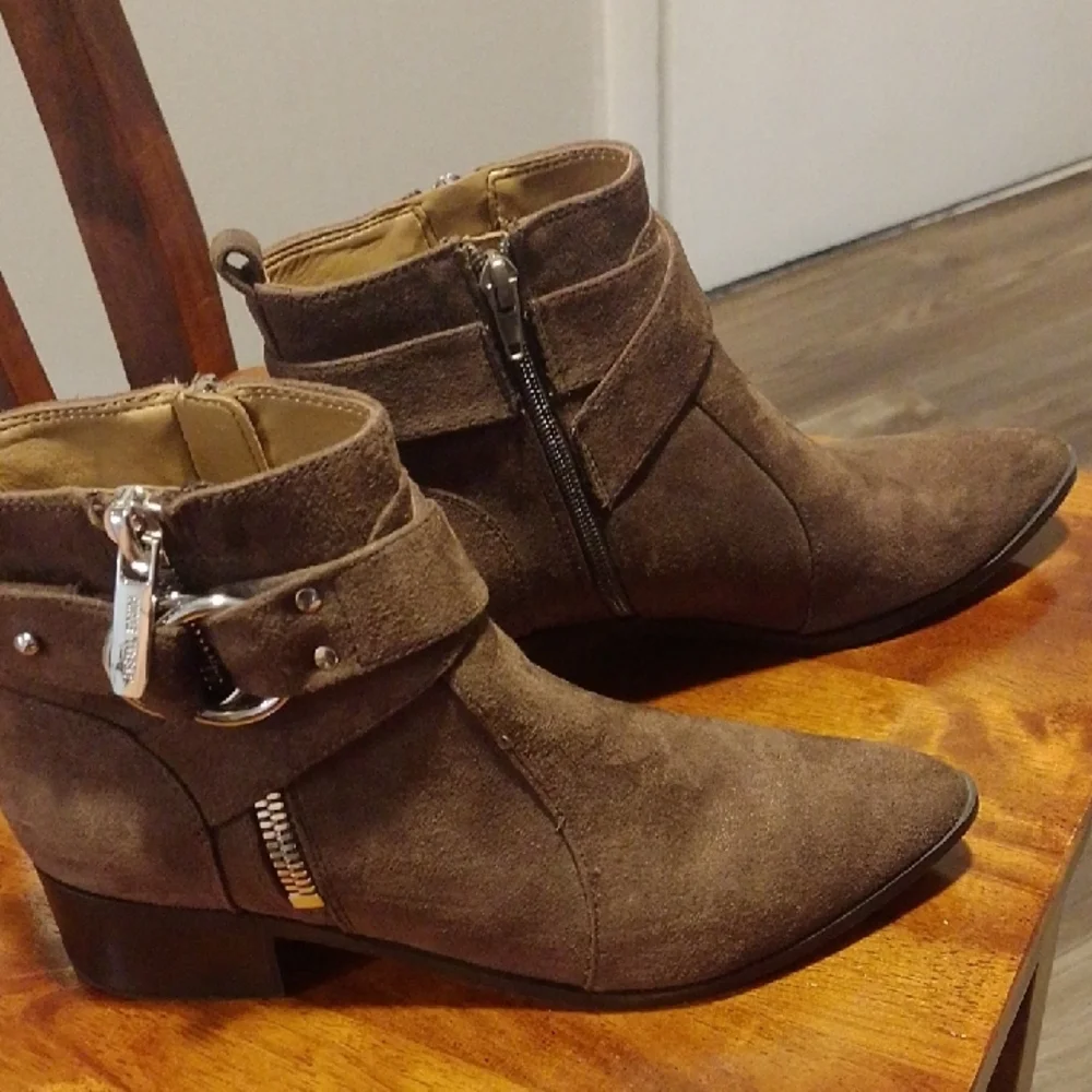 Nine West Brown Ankle Booties with Decorative Straps